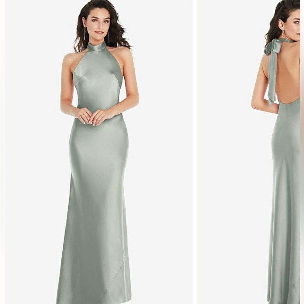 Dessy Collection scar tie high-neck halter maxi slip dress